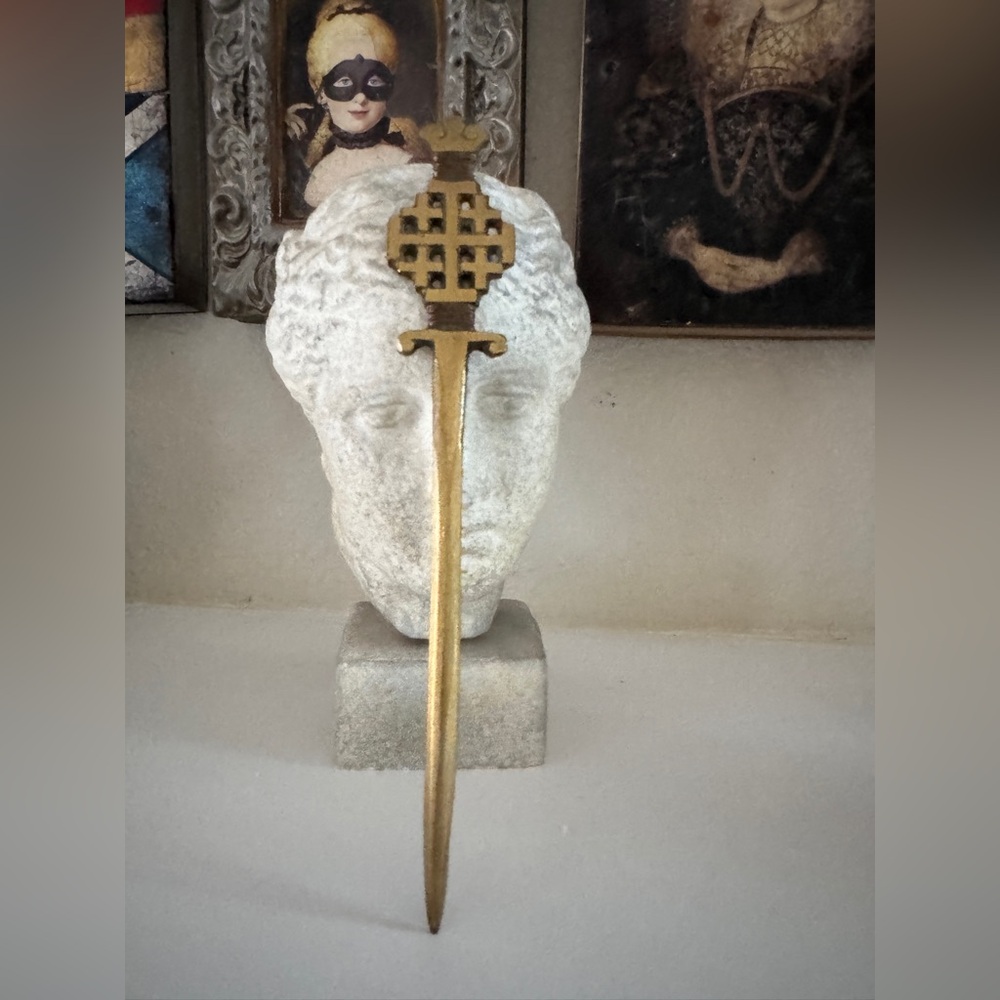 Vintage Brass Letter Opener‎ with Jerusalem Cross Motif